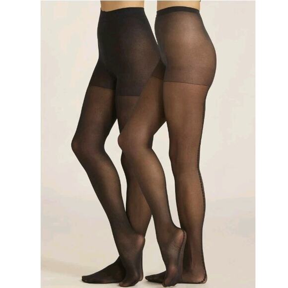 Size XXXL 2 Pair Joyspun Fashion Tights Back Seam Opaque Black - Picture 2 of 4